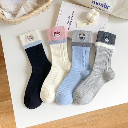 Contrast Cuff Furry Trim Crew Socks