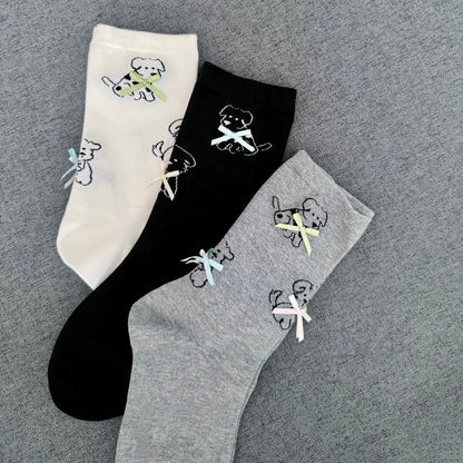 Cute Puppy Print Socks with Mini Bows