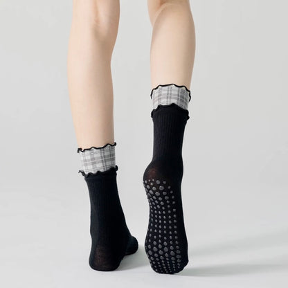 Plaid Ruffle Non-Slip Yoga Sports Socks