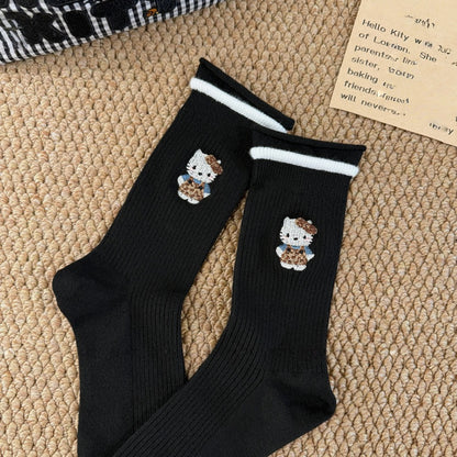 Kitty Knit Ribbed Crew Socks