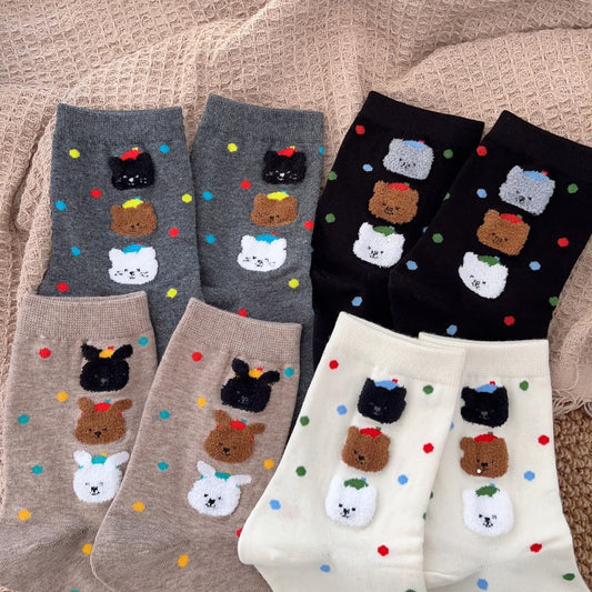 Cute Stacked Puppy Cotton Socks