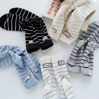 Minimalist Striped Cotton Crew Socks