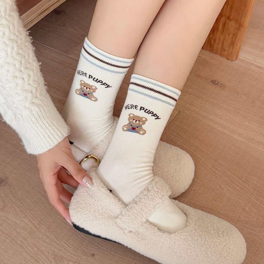 Coffee Bear Series Knit Crew Socks