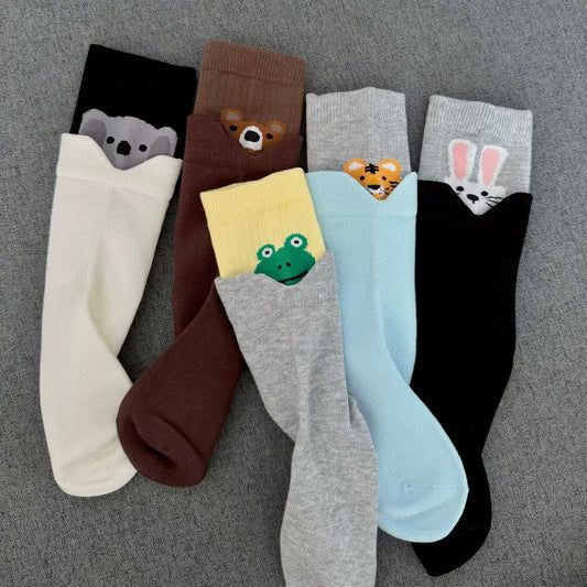 Vibrant Cartoon Animal Crew Socks