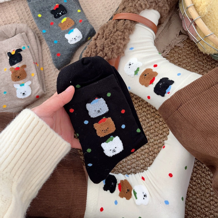 Cute Stacked Puppy Cotton Socks