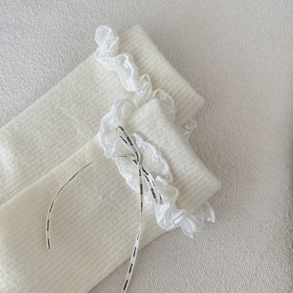 French Lace Ruffle Ribbon Crew Socks