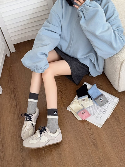 Contrast Cuff Furry Trim Crew Socks