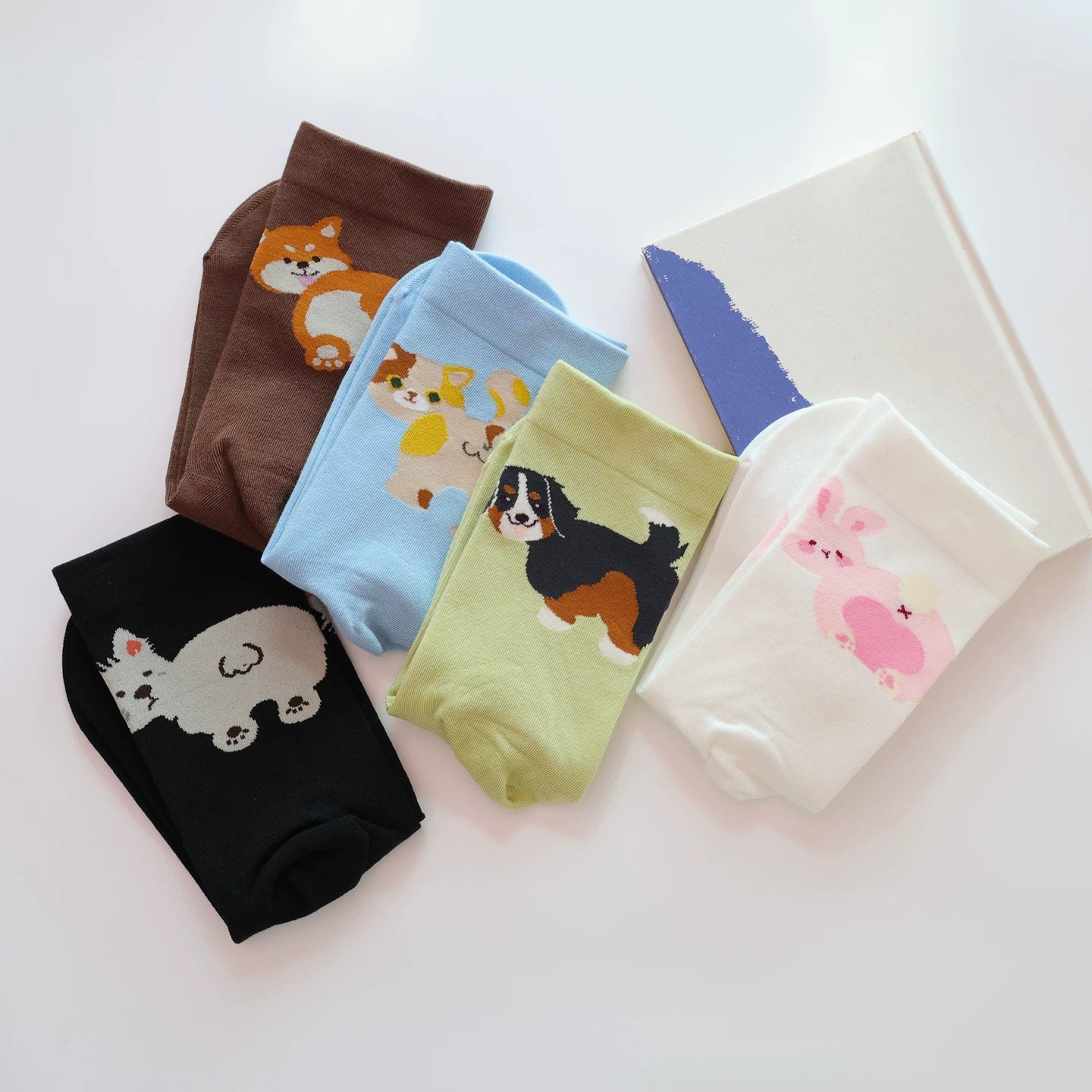 Playful Cartoon Animal Print Cotton Socks