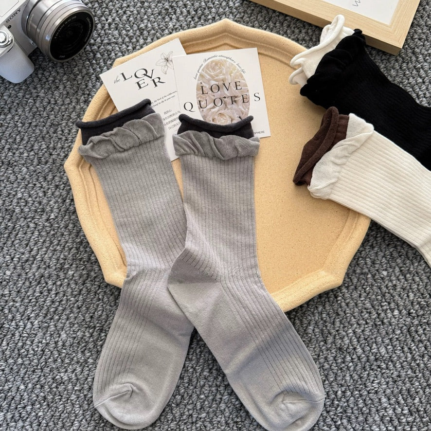Double Ruffle Lightweight Crew Socks