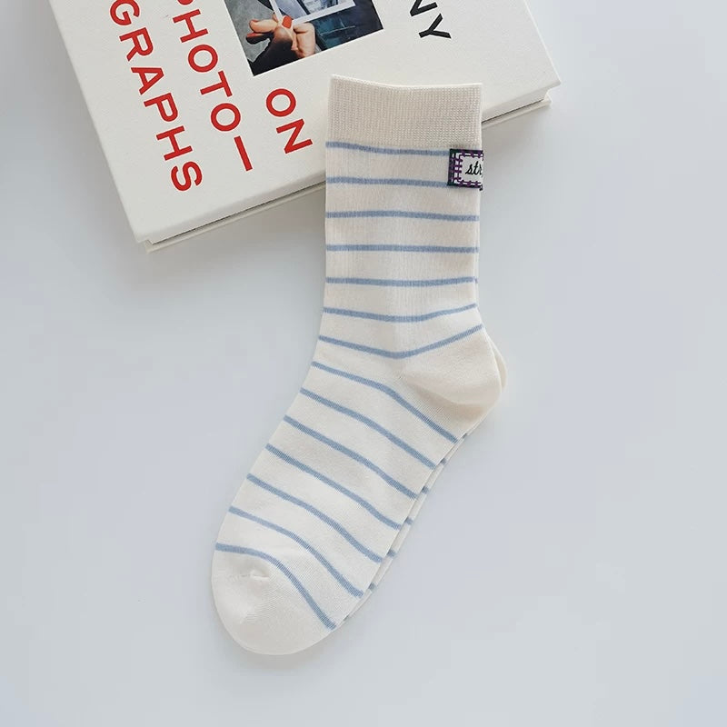 Minimalist Striped Cotton Crew Socks