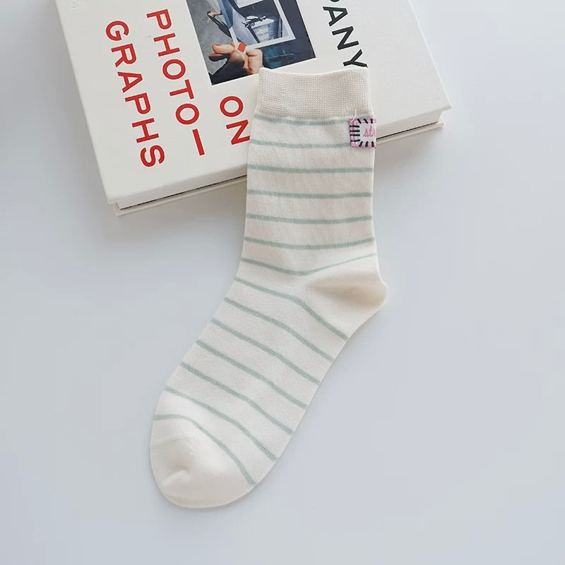 Minimalist Striped Cotton Crew Socks