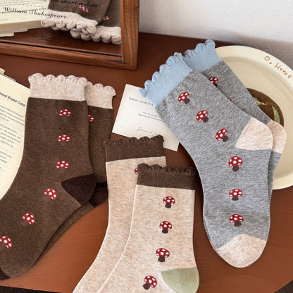 Fairy-Forest: Mushroom Knit Ruffle Socks