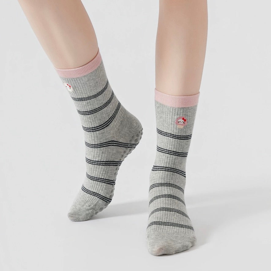 Kitty Knit Striped Non-Slip Socks