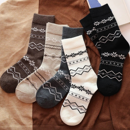 Fair Isle Style Snowflake Knit Socks