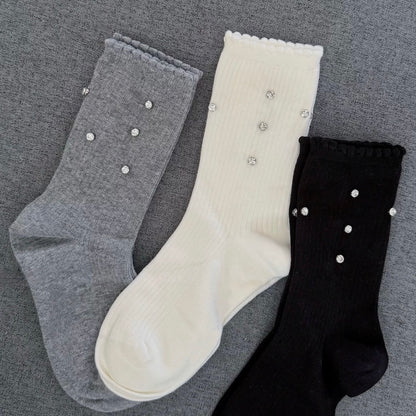 rhinestone & Mini Ruffle Crew Socks