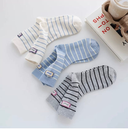 Minimalist Striped Cotton Crew Socks