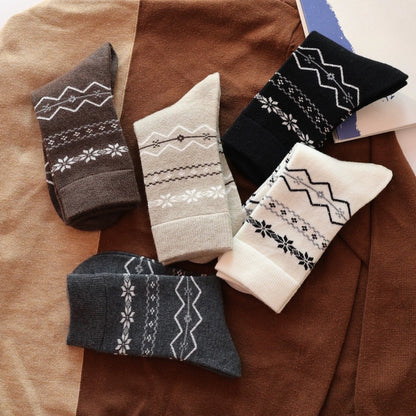 Fair Isle Style Snowflake Knit Socks