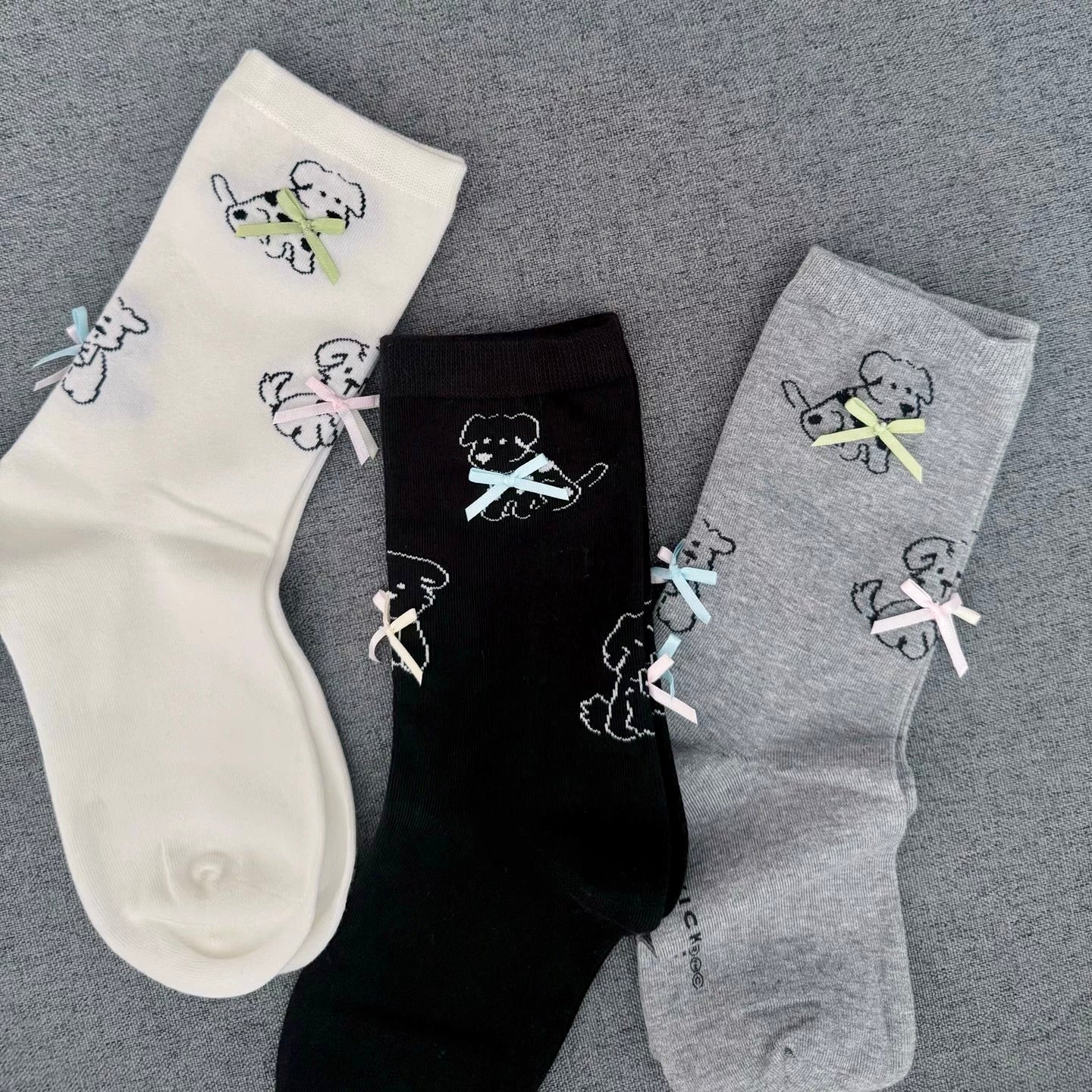 Cute Puppy Print Socks with Mini Bows