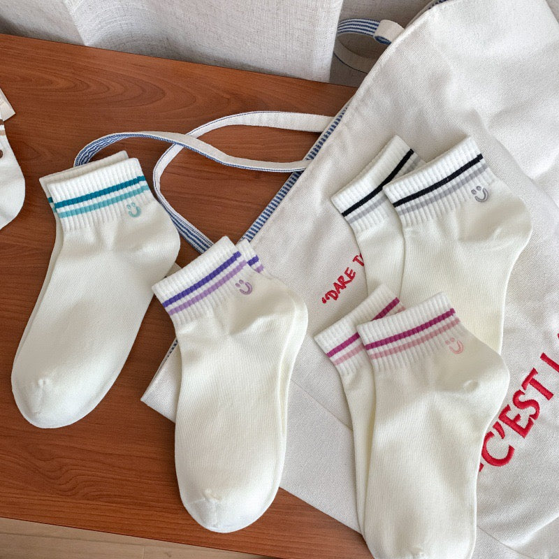Colorful Stripe&Smile Ankle Socks