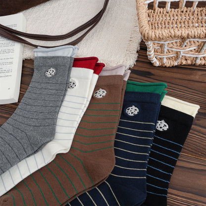 Dalmatian Embroidery Striped Crew Socks