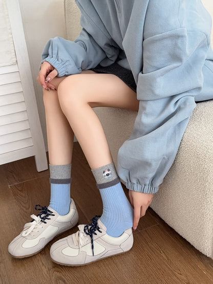 Contrast Cuff Furry Trim Crew Socks