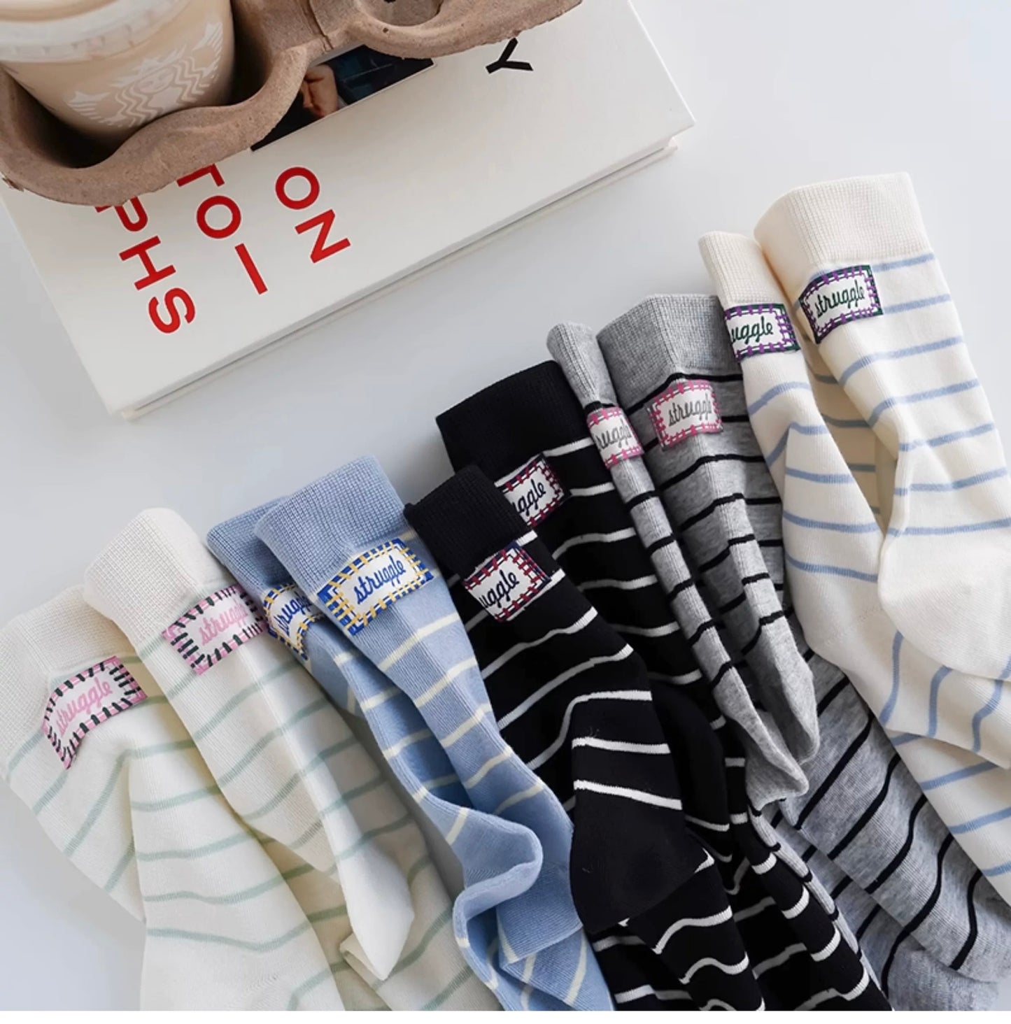 Minimalist Striped Cotton Crew Socks