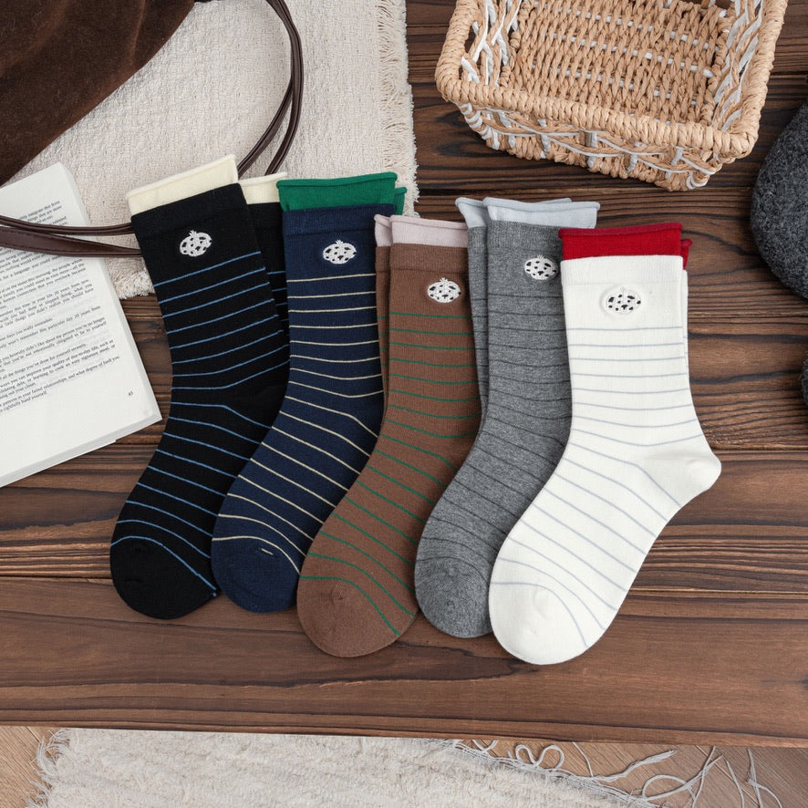 Dalmatian Embroidery Striped Crew Socks