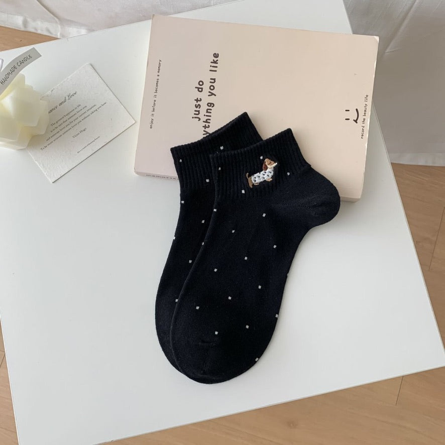 Dachshund&Polka Dot Ankle Socks