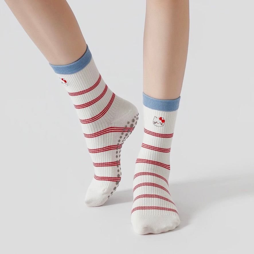 Kitty Knit Striped Non-Slip Socks