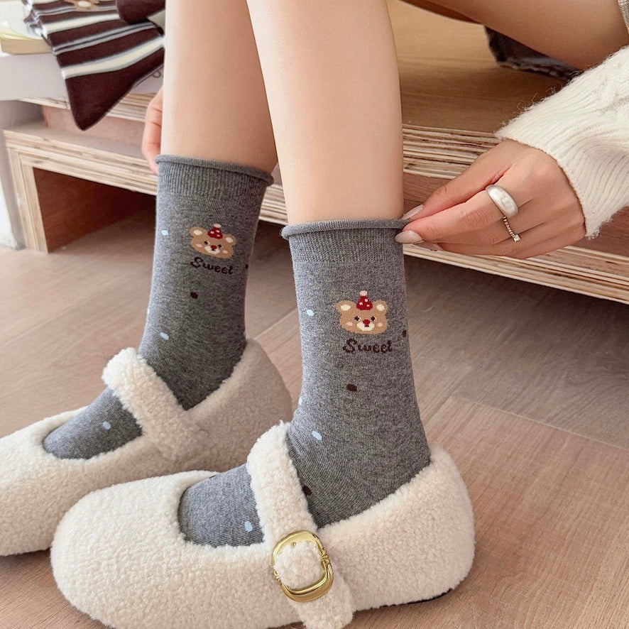 Coffee Bear Series Knit Crew Socks