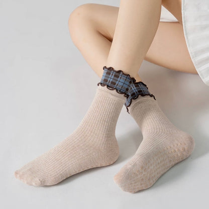 Plaid Ruffle Non-Slip Yoga Sports Socks