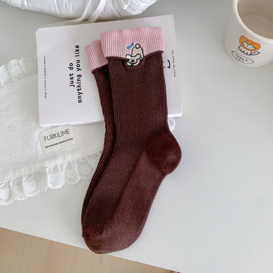 Kawaii Animal Contrast Cuff Socks