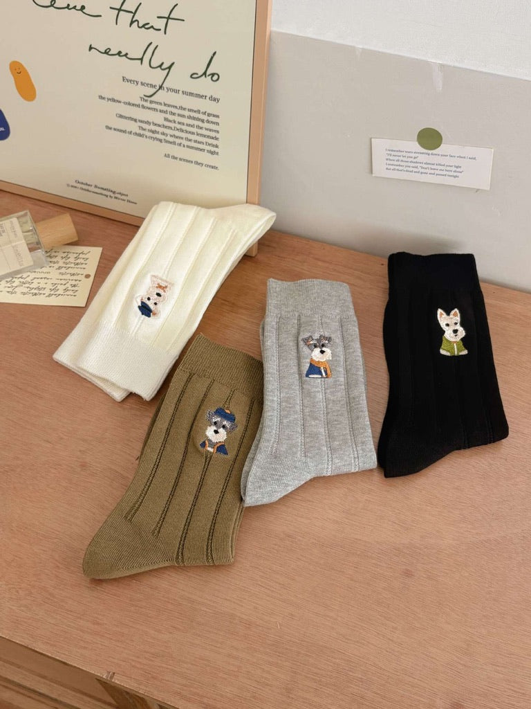 Chic Embroidered Puppy Socks
