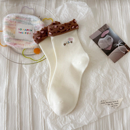 Dreamy Kitty Embroidered Crew Socks