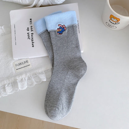 Kawaii Animal Contrast Cuff Socks
