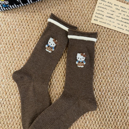 Kitty Knit Ribbed Crew Socks