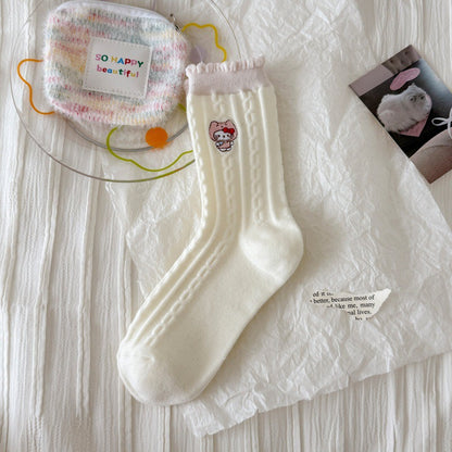 Dreamy Kitty Embroidered Crew Socks