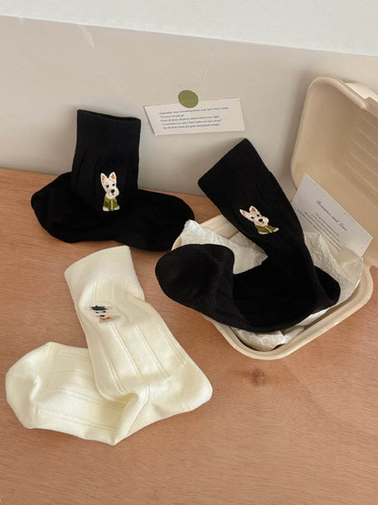 Chic Embroidered Puppy Socks