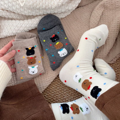 Cute Stacked Puppy Cotton Socks