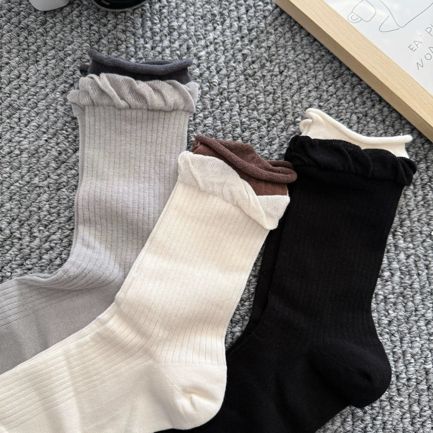 Double Ruffle Lightweight Crew Socks