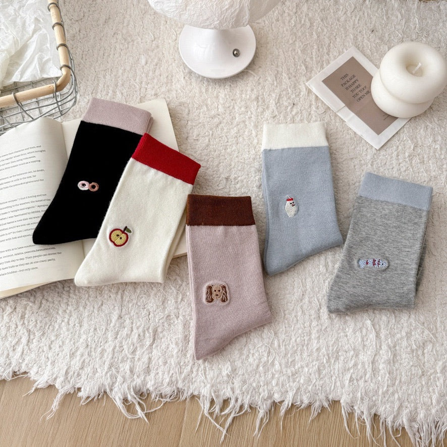 Mini Daily Icon Embroidered Crew Socks