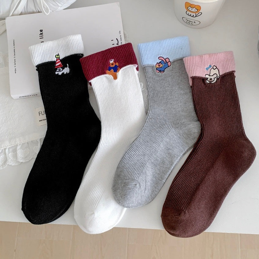 Kawaii Animal Contrast Cuff Socks