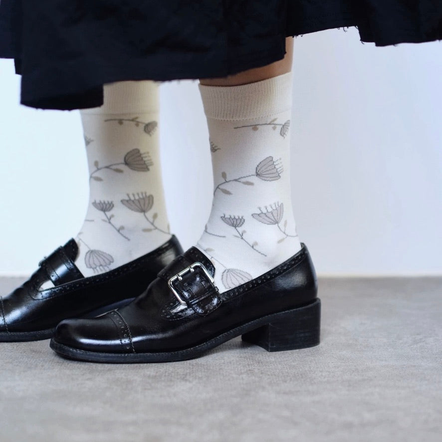 Allover Floral Print Cotton Crew Socks