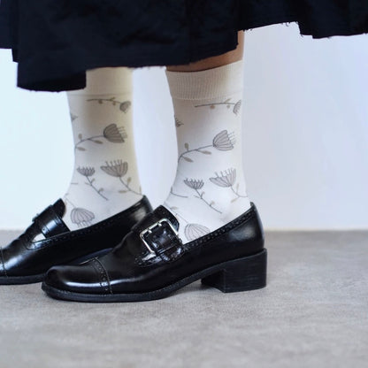Allover Floral Print Cotton Crew Socks