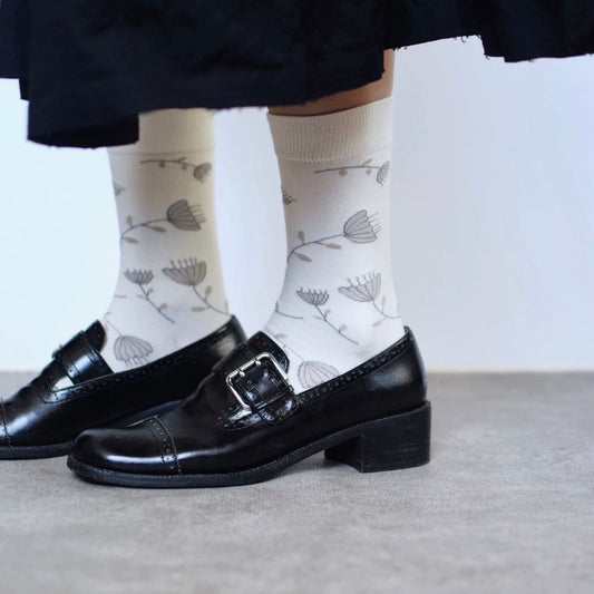 Allover Floral Print Cotton Crew Socks