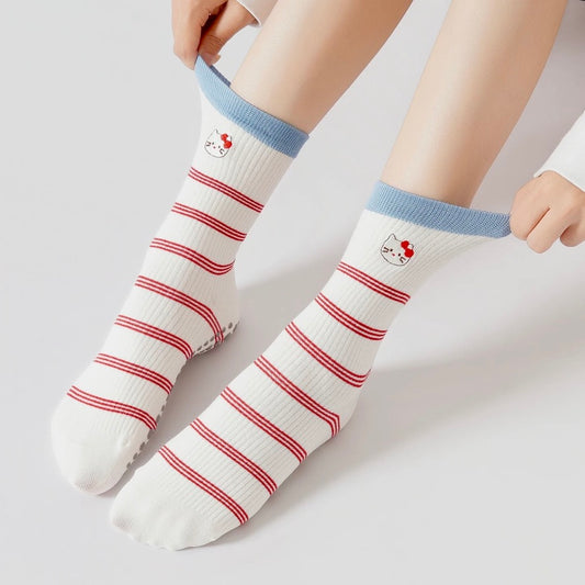 Kitty Knit Striped Non-Slip Socks