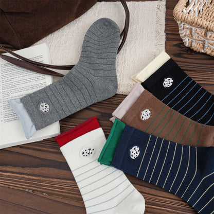 Dalmatian Embroidery Striped Crew Socks