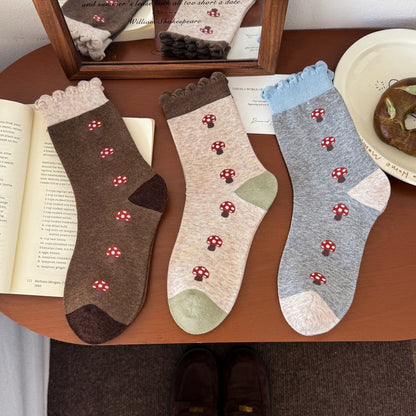 Fairy-Forest: Mushroom Knit Ruffle Socks