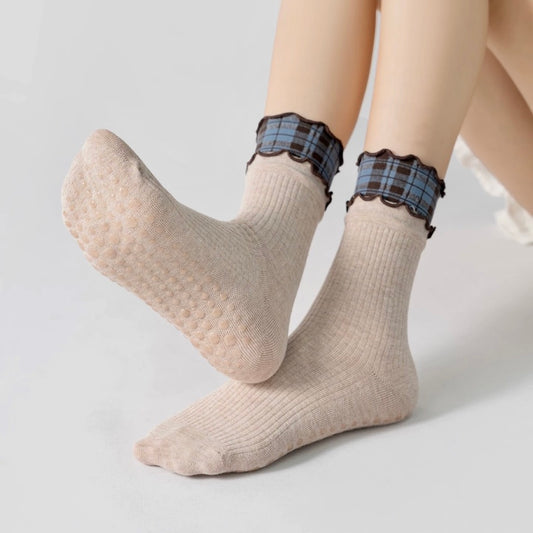 Plaid Ruffle Non-Slip Yoga Sports Socks
