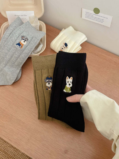Chic Embroidered Puppy Socks
